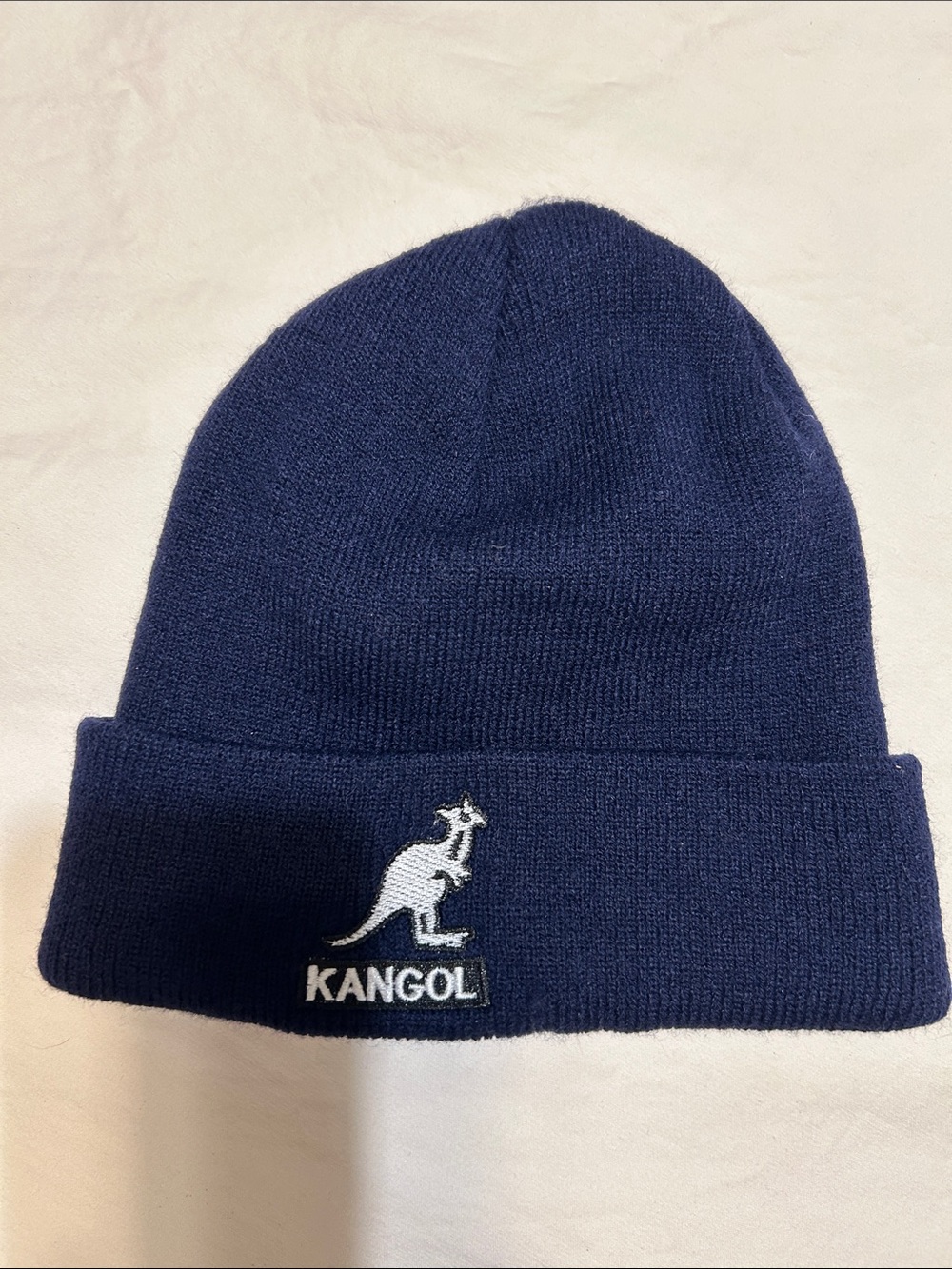 Kangol Navy Blue Knit Beanie with White Logo